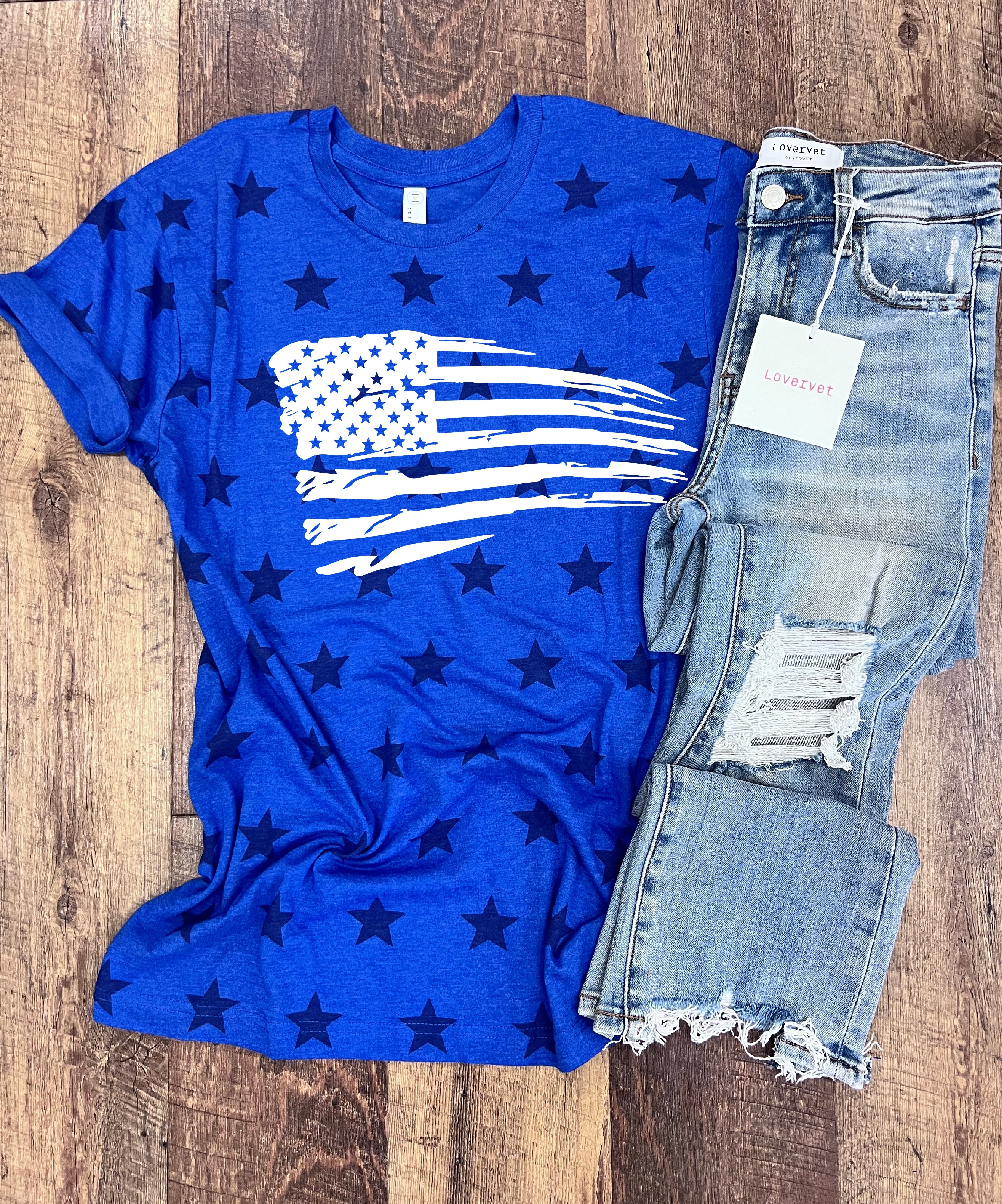 Distressed Flag Tee in Royal Blue