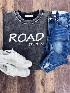 Road Trippin' Corded Pullover In Washed Black