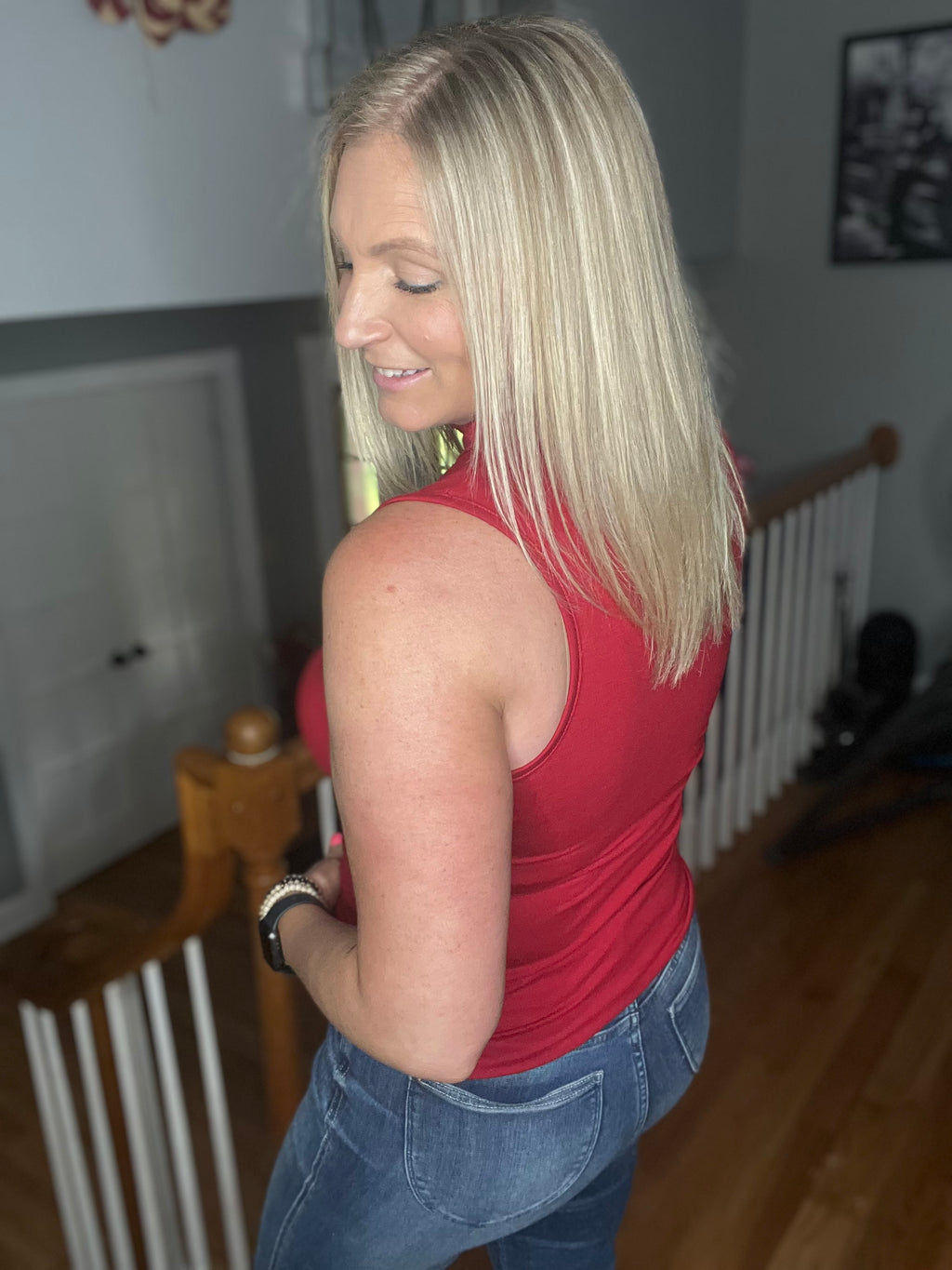 Scarlet Mock Mock Neck Tank In Red FINAL SALE