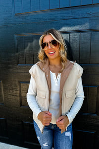 Maddox Reversible Puffer Vest  Tan/Ivory