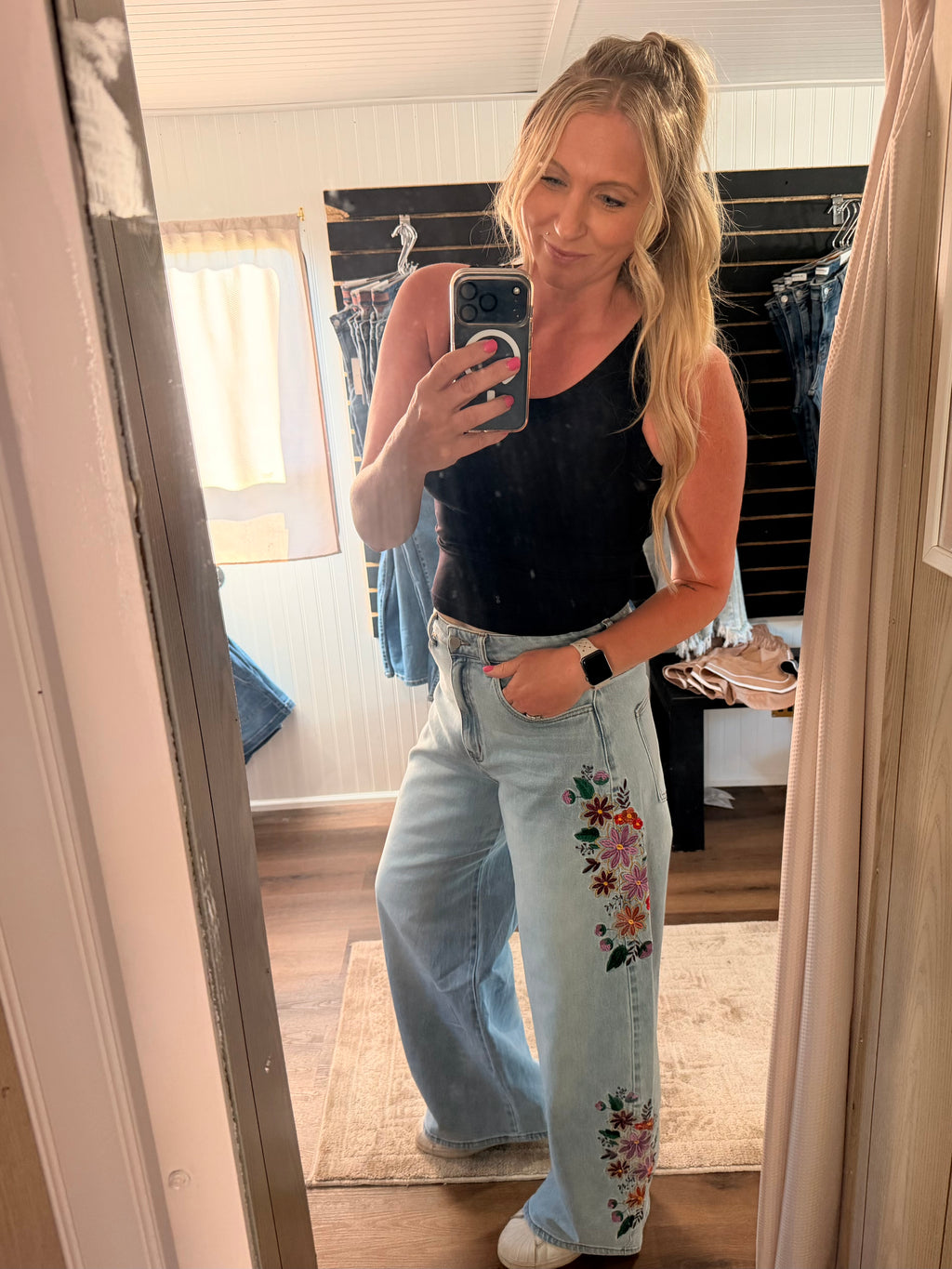 Evie Floral Embroidered Wide Leg Jeans