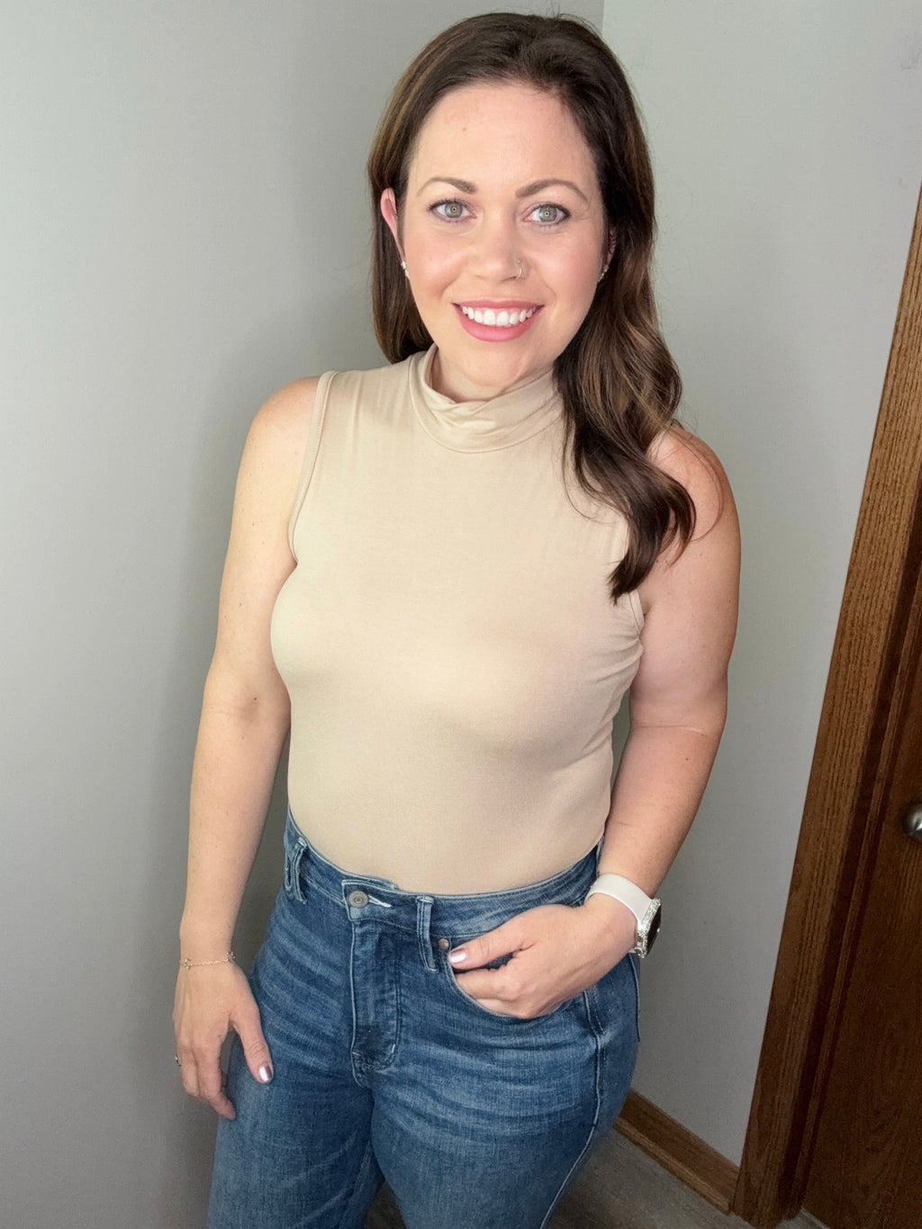 Scarlet Mock Mock Neck Tank In Beige FINAL SALE