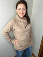 Load image into Gallery viewer, Classic Zoey ZipCowl Sweatshirt - Mocha
