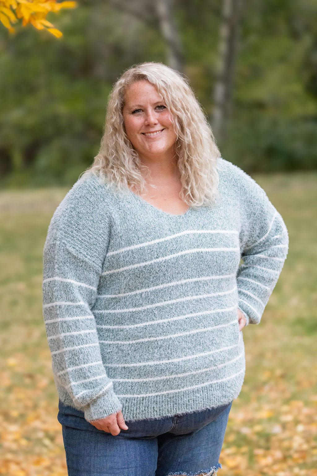 Cozy Striped Sweater - Green