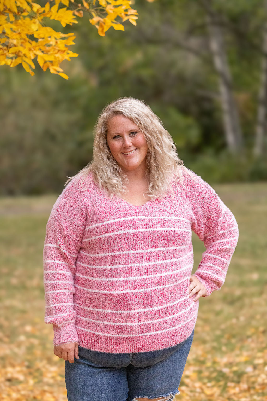 Cozy Striped Sweater - Red