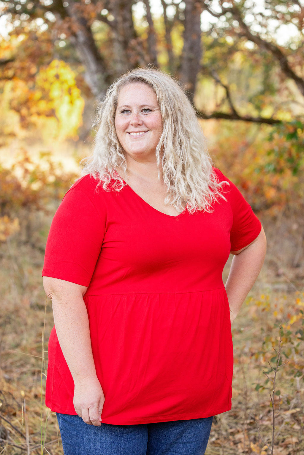 Sarah Ruffle Short Sleeve - Red