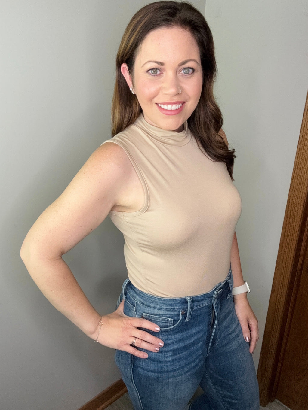 Scarlet Mock Mock Neck Tank In Beige FINAL SALE