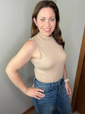 Scarlet Mock Mock Neck Tank In Beige FINAL SALE