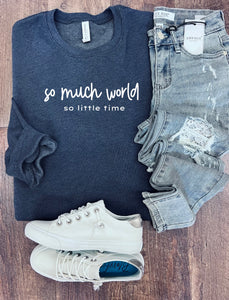 So Much World So Little Time Crew in Heather Navy