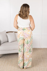 Presley Palazzo Pants - Mauve and Green Palm