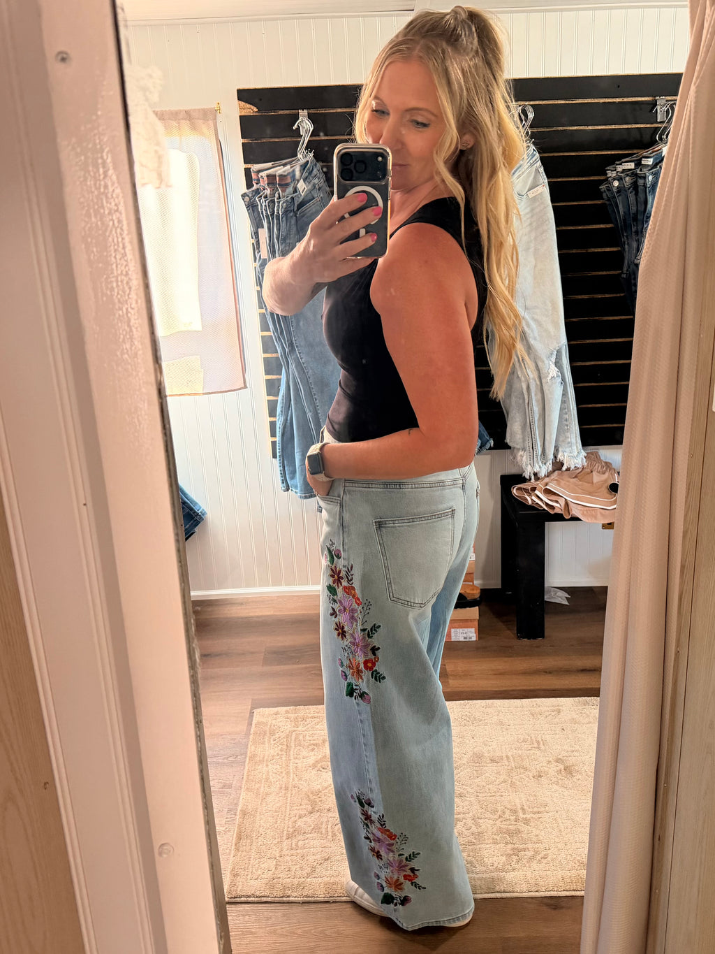 Evie Floral Embroidered Wide Leg Jeans