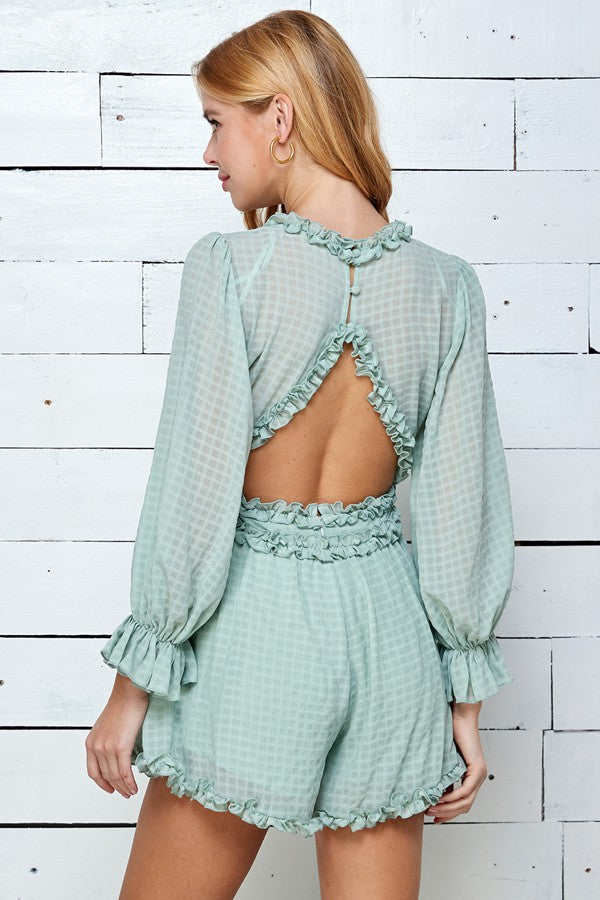 Sage Whisper Ruffle Romper