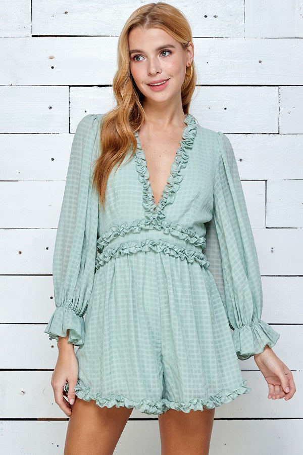 Sage Whisper Ruffle Romper