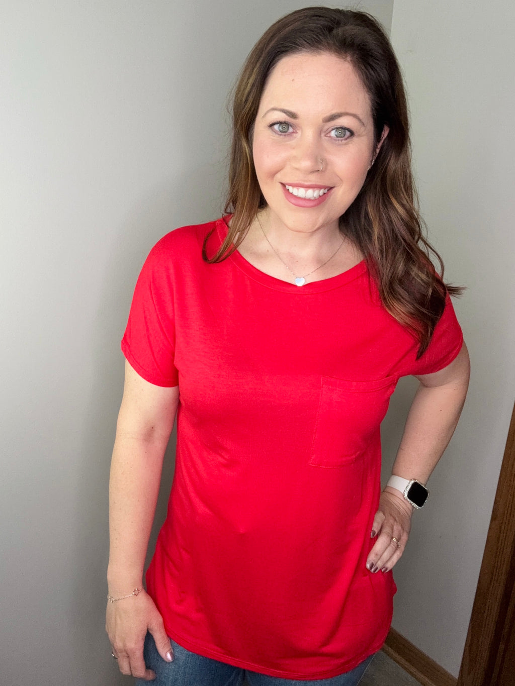 The Easy Pocket Tee In Red FINAL SALE