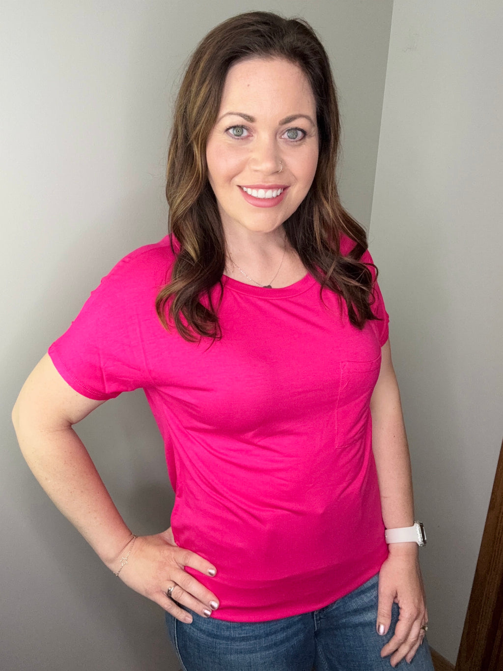 The Easy Pocket Tee In Fuchsia FINAL SALE