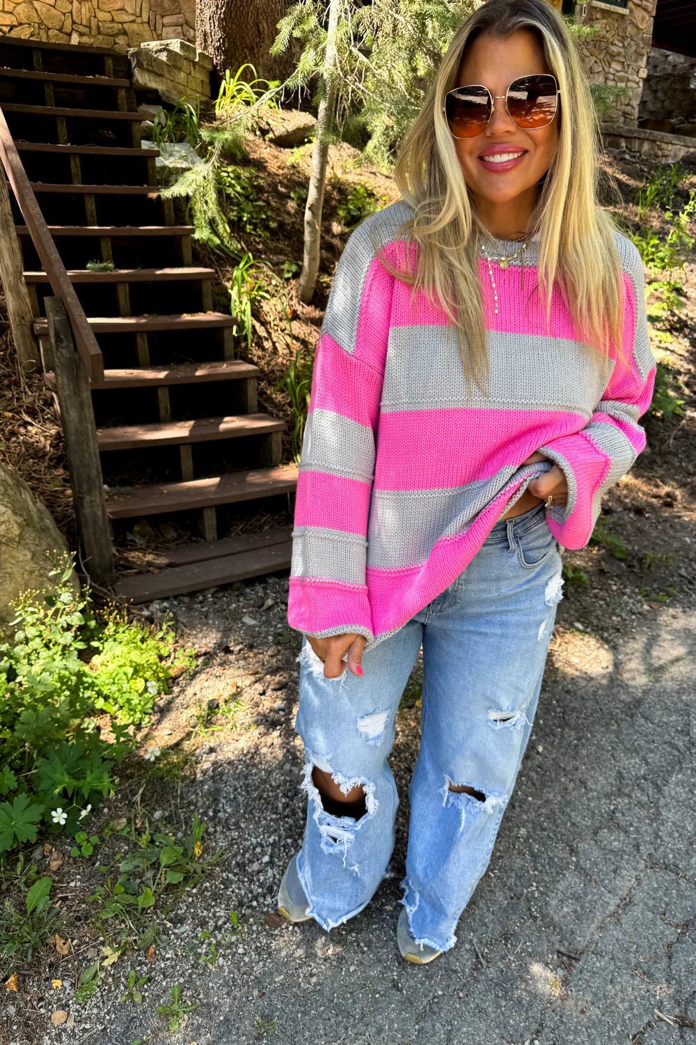 Kadie Stipe Knit Sweater  FINAL SALE