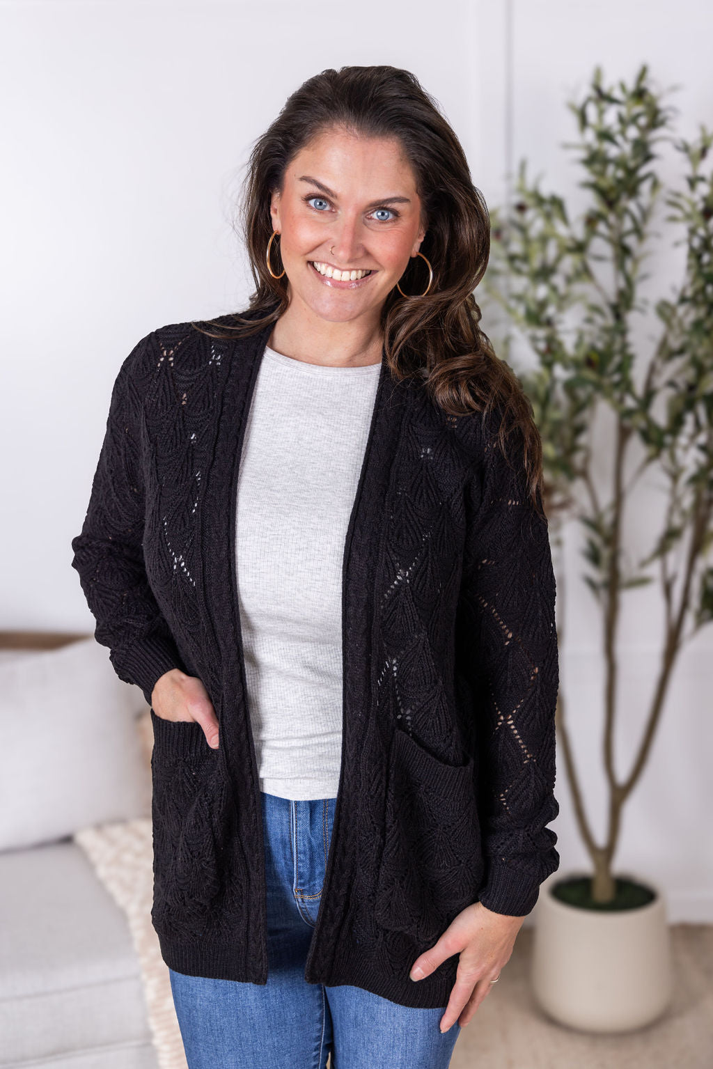Open Knit Cardigan - Black