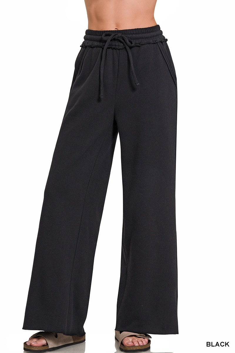 Wide Leg Fleece Sweatpants in Black