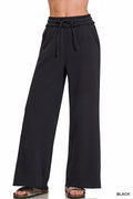 Wide Leg Fleece Sweatpants in Black