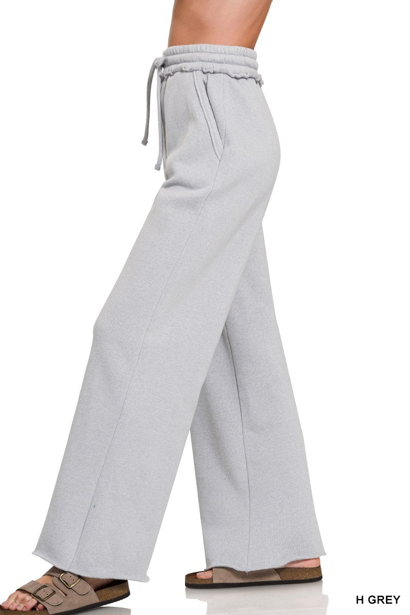 Wide Leg Fleece Sweatpants in Heather Gray