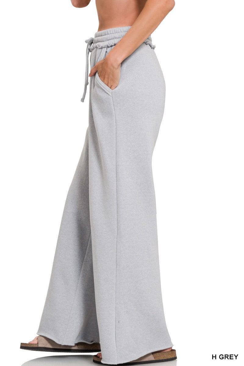Wide Leg Fleece Sweatpants in Heather Gray