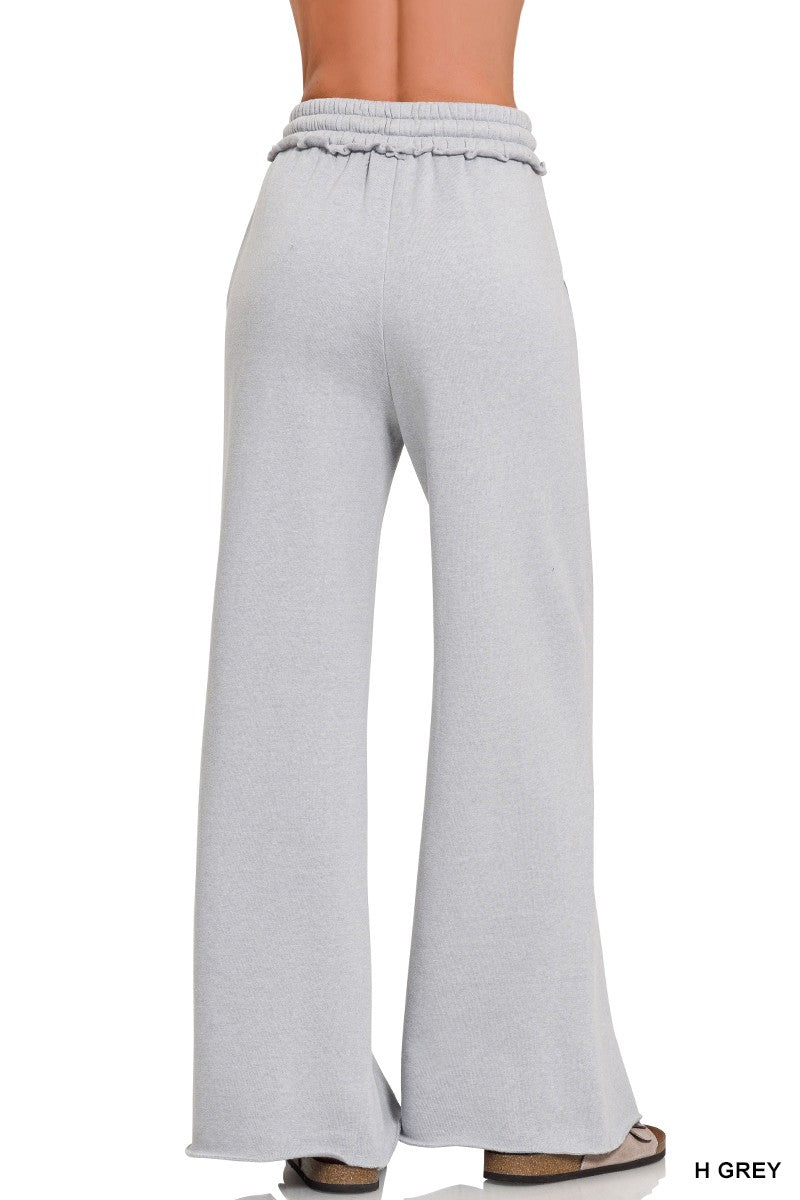 Wide Leg Fleece Sweatpants in Heather Gray