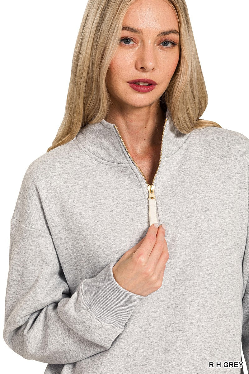 Captain Fleece Half Zip Sweatshirt in Heather Gray