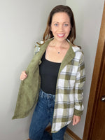 Load image into Gallery viewer, Corduroy &amp; Plaid Flannel Shacket-Olive
