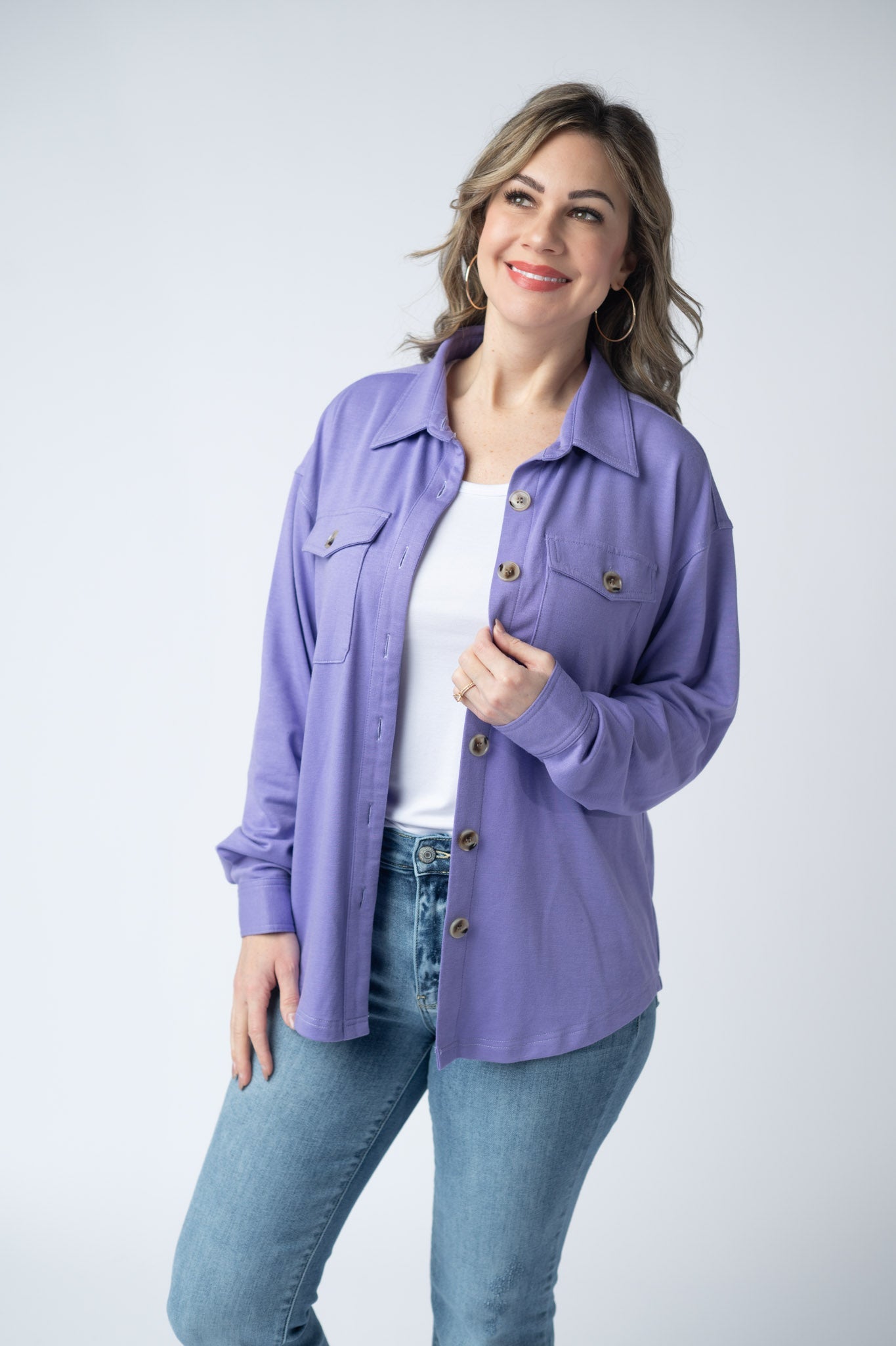 Brenna Button Down Top - Purple