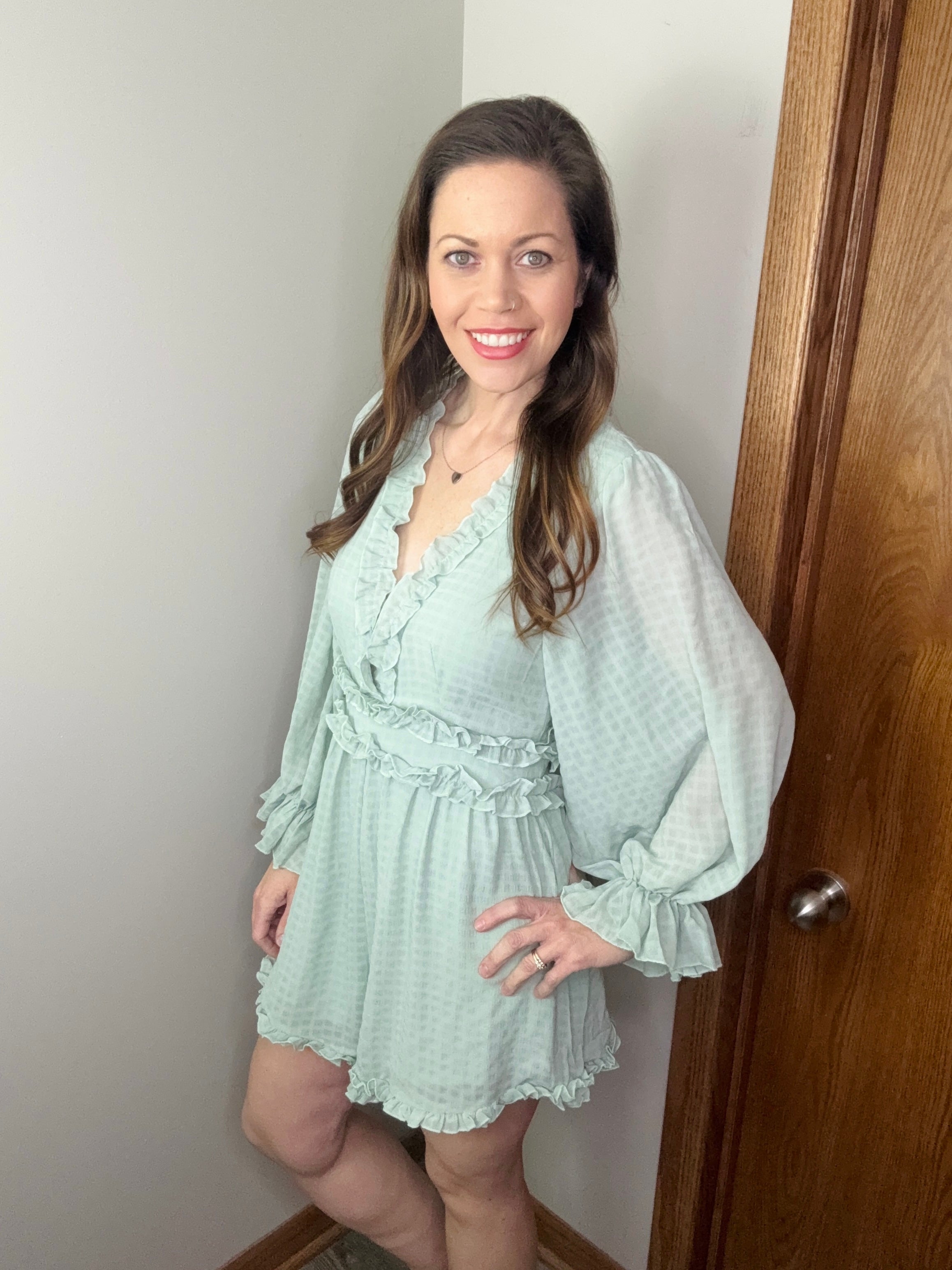 Sage Whisper Ruffle Romper