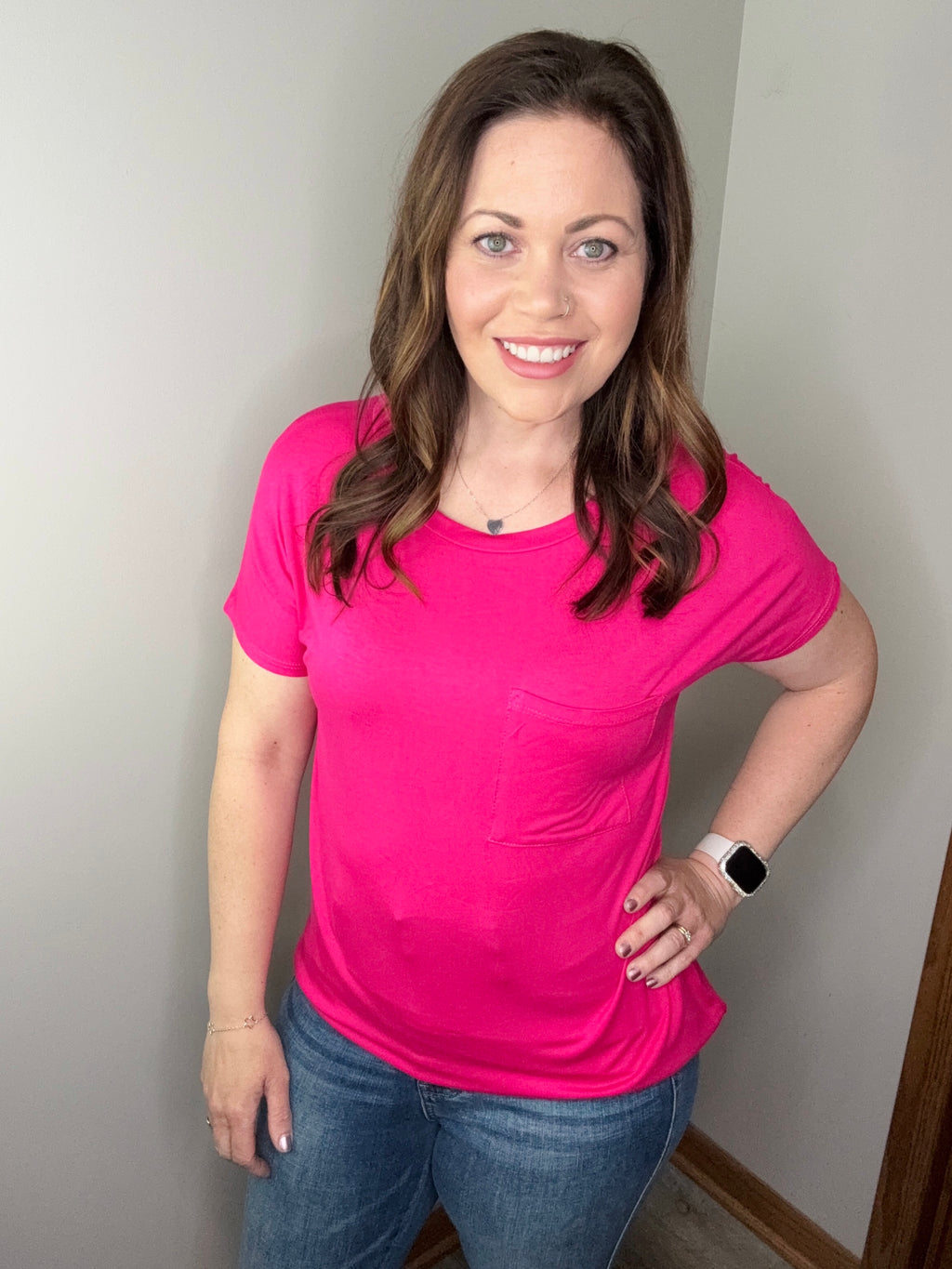 The Easy Pocket Tee In Fuchsia FINAL SALE