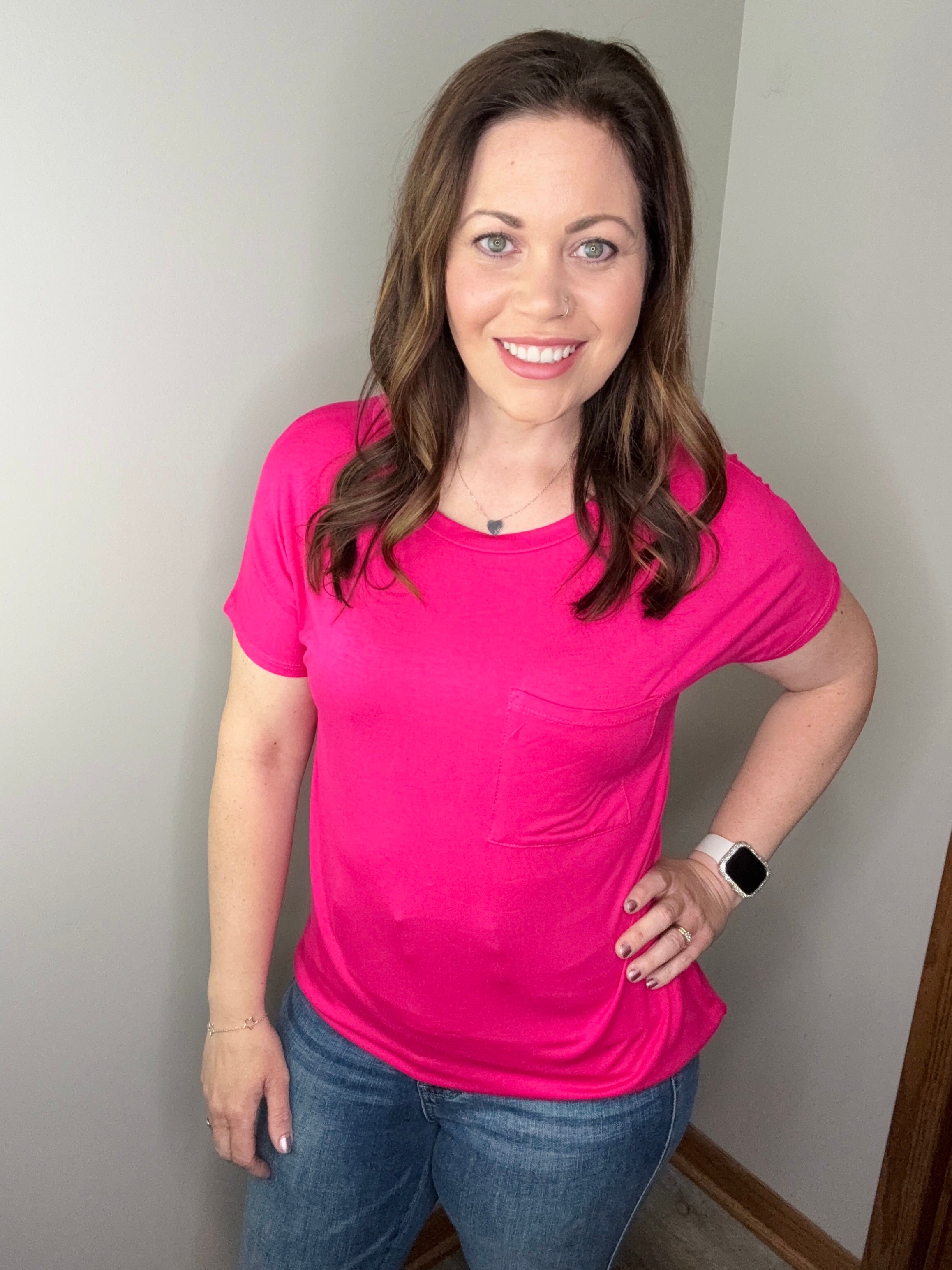 The Easy Pocket Tee In Fuchsia FINAL SALE