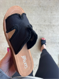 Corkys Hold Please Sandal in Frayed Black FINAL SALE