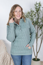 Load image into Gallery viewer, The Geometric Button Snap Pullover in Sage

