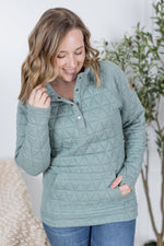Load image into Gallery viewer, The Geometric Button Snap Pullover in Sage
