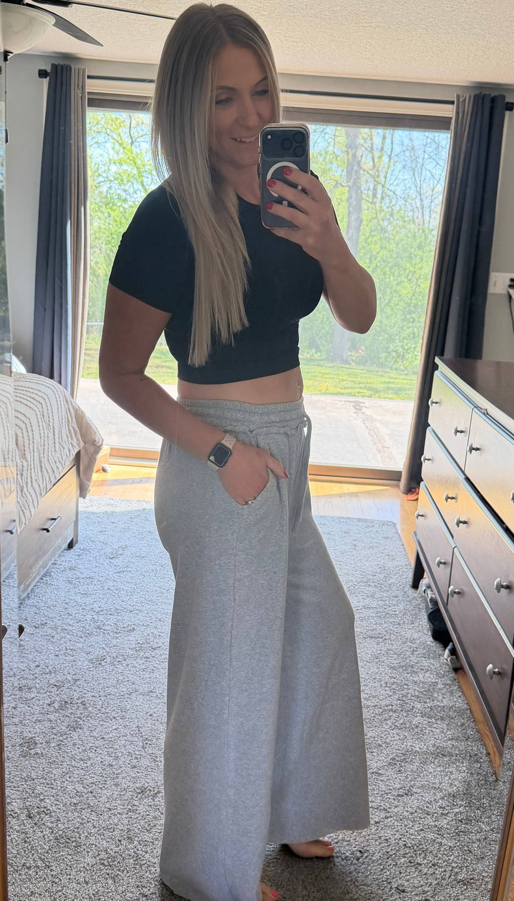Wide Leg Fleece Sweatpants in Heather Gray