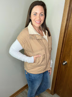 Load image into Gallery viewer, Maddox Reversible Puffer Vest  Tan/Ivory
