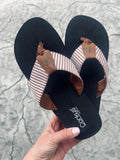 Corkys Summer Break Flip Flop in Tan Stripe FINAL SALE