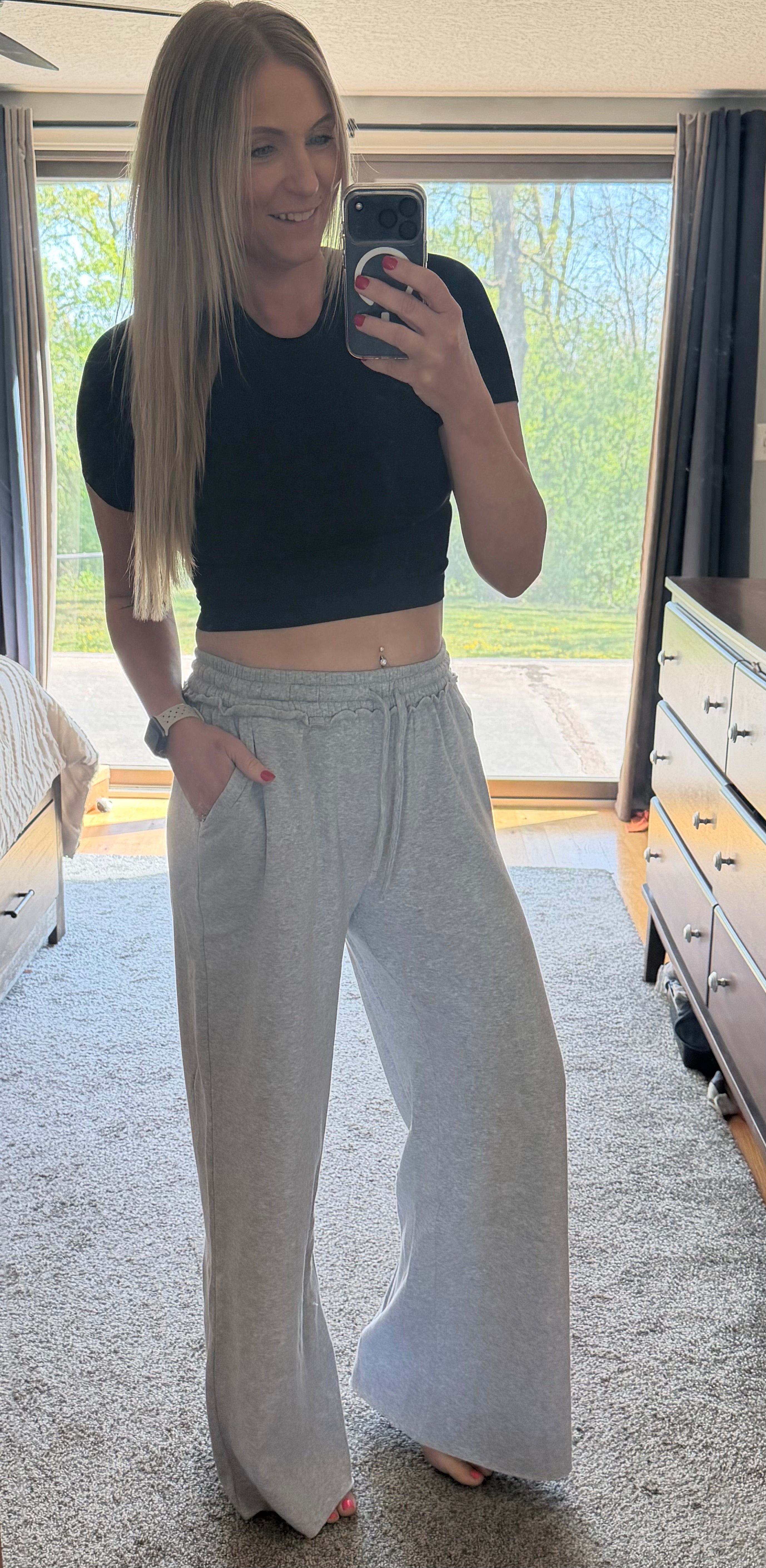 Wide Leg Fleece Sweatpants in Heather Gray