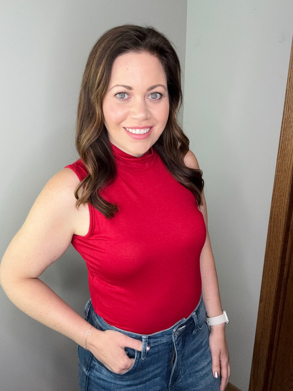 Scarlet Mock Mock Neck Tank In Red FINAL SALE