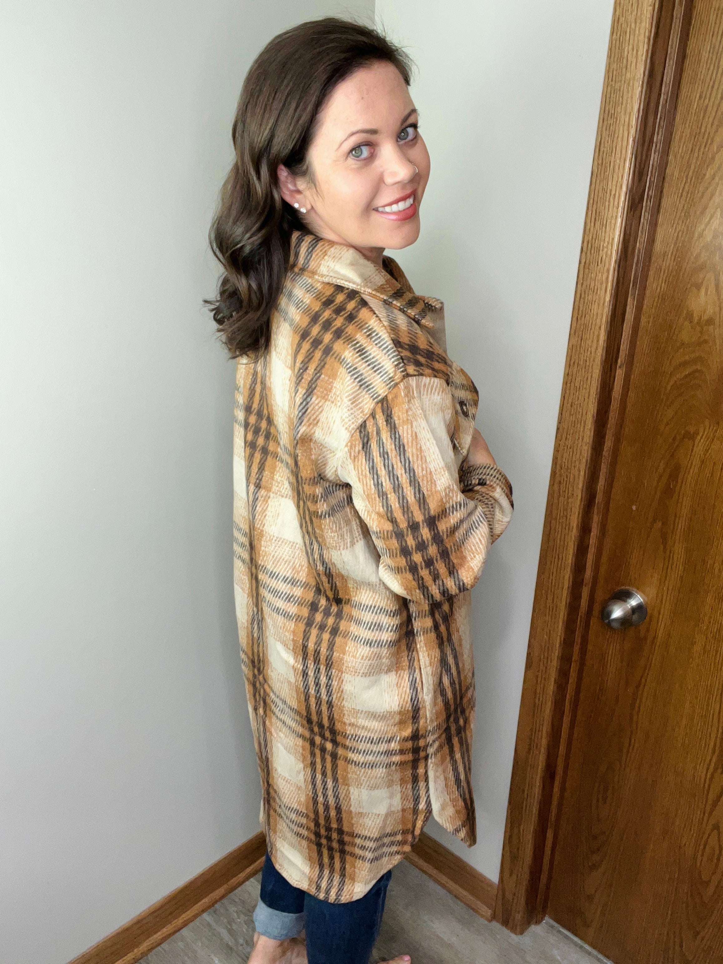 Down Home Long Flannel In Brown/Tan