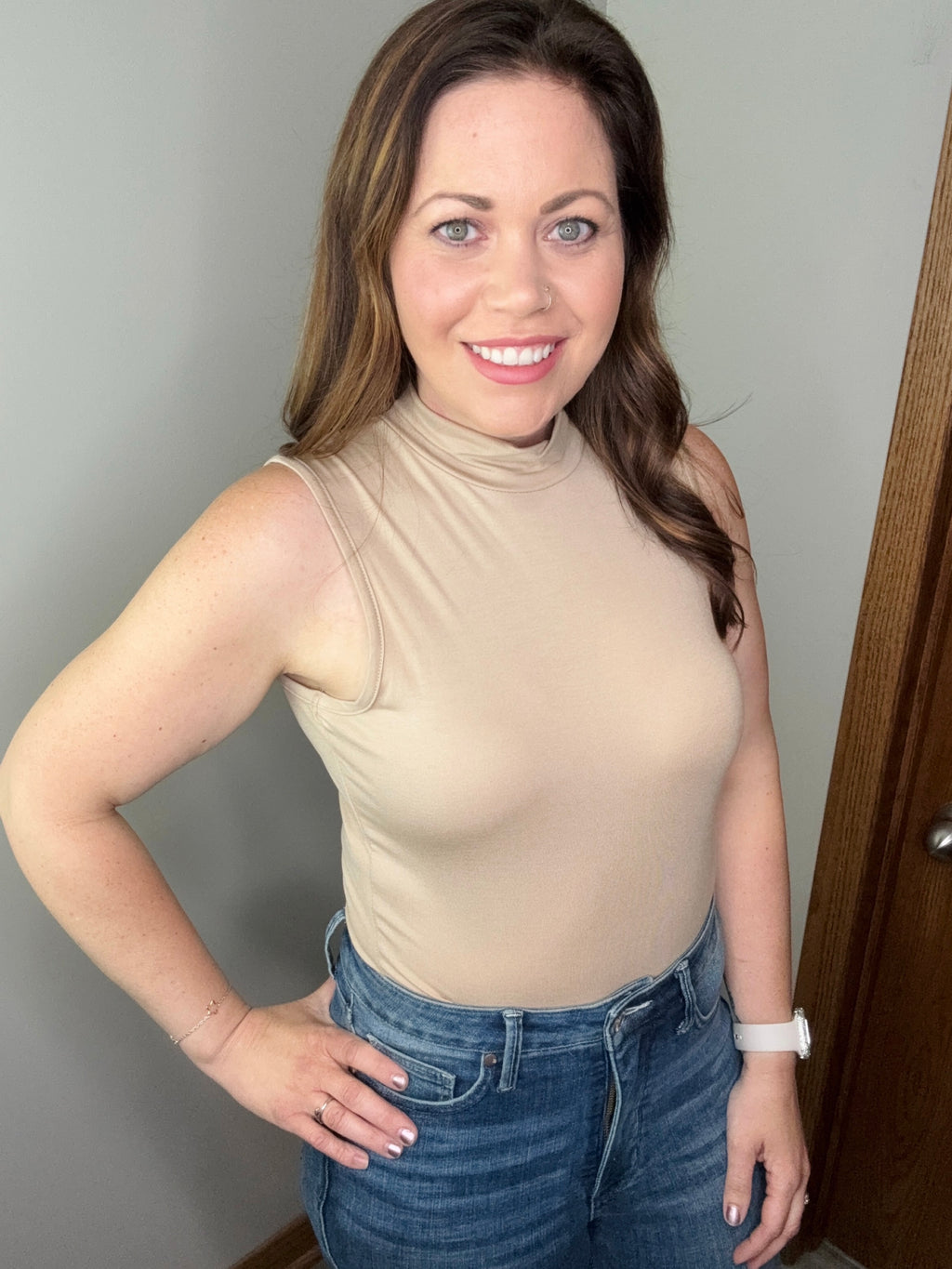 Scarlet Mock Mock Neck Tank In Beige FINAL SALE