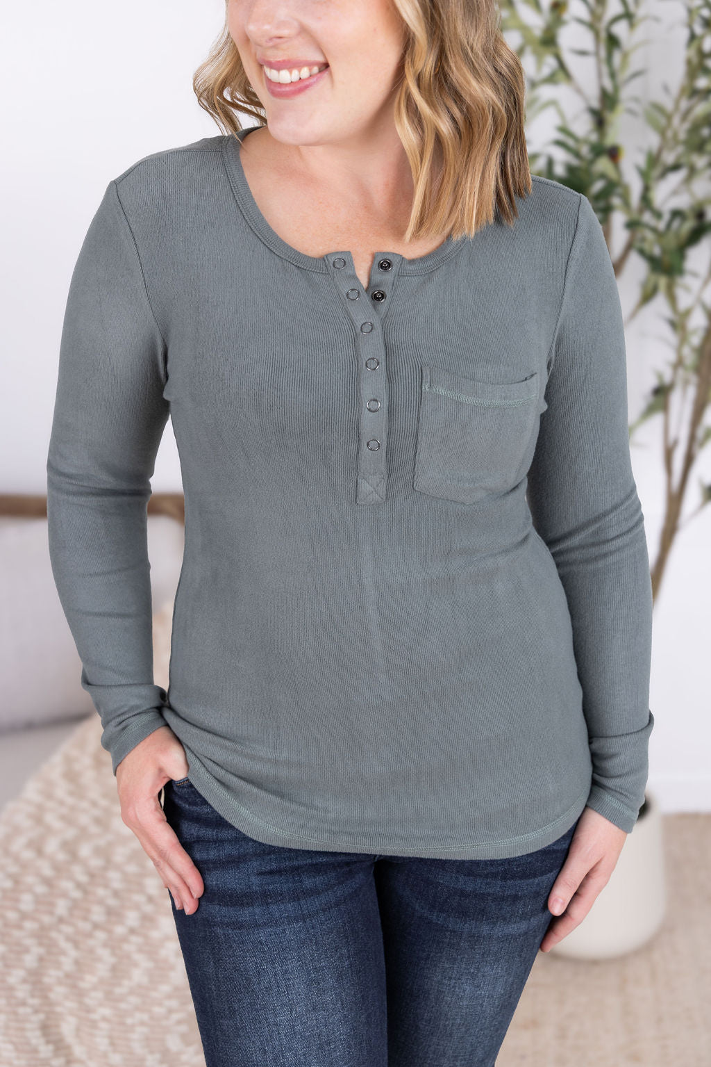 SALE! Georgia Long Sleeve Top - Dusty Jade