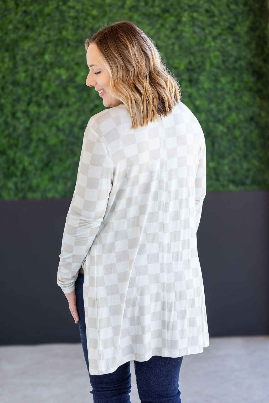 The Classic Cardigan in Neutral Checkers