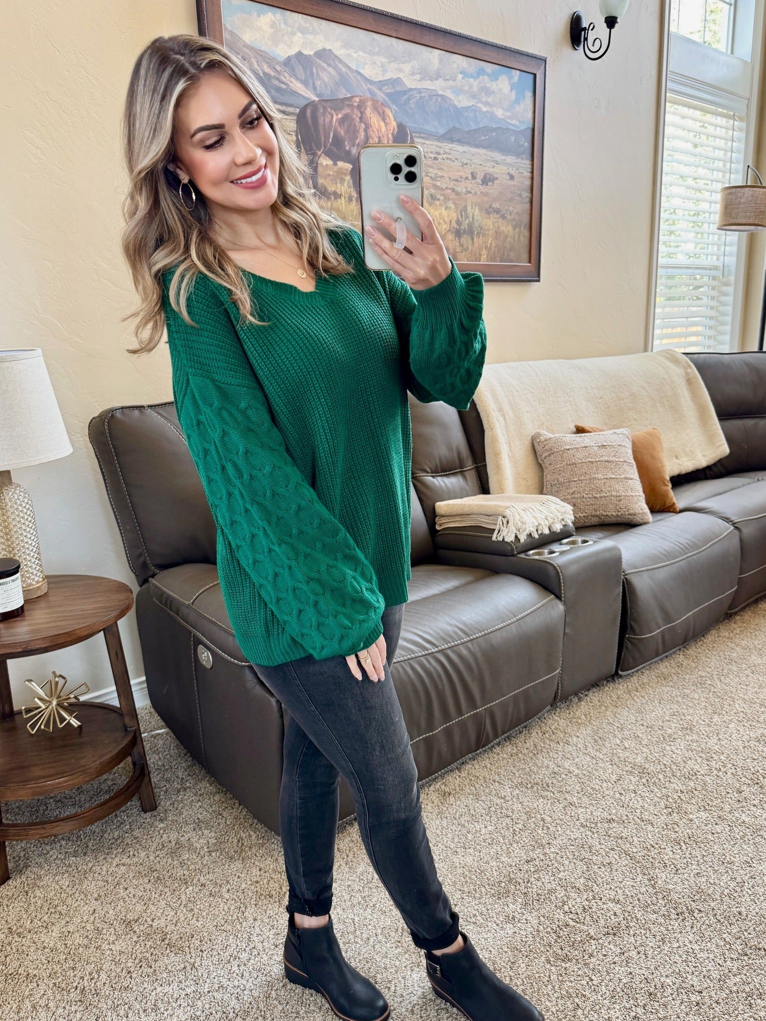 The Talina Textured Sweater in Forest Green