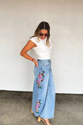 Evie Floral Embroidered Wide Leg Jeans