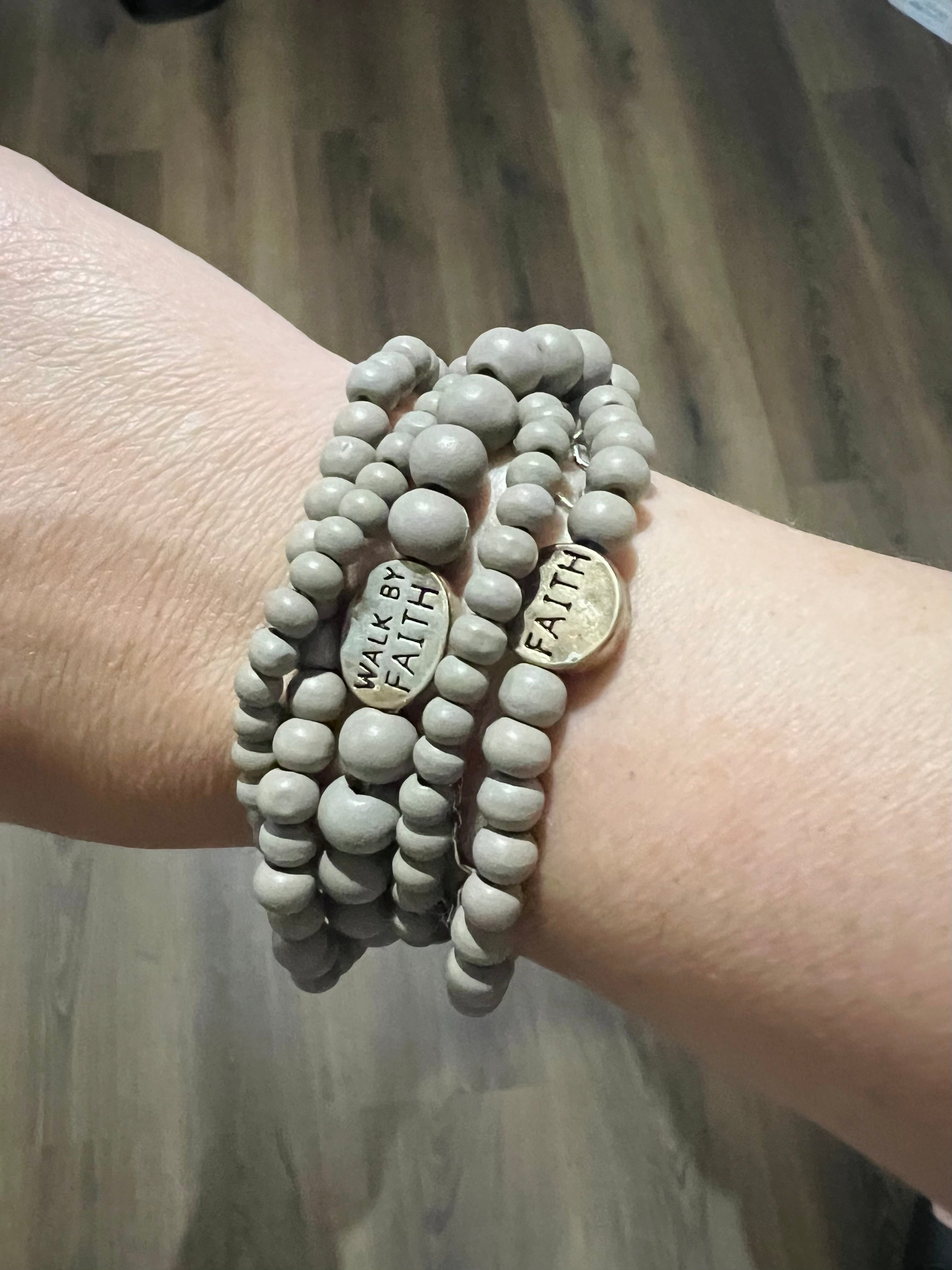 Gray Wood Faith Stackable Bracelet