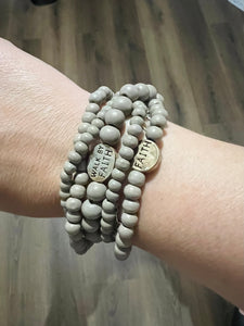 Gray Wood Faith Stackable Bracelet