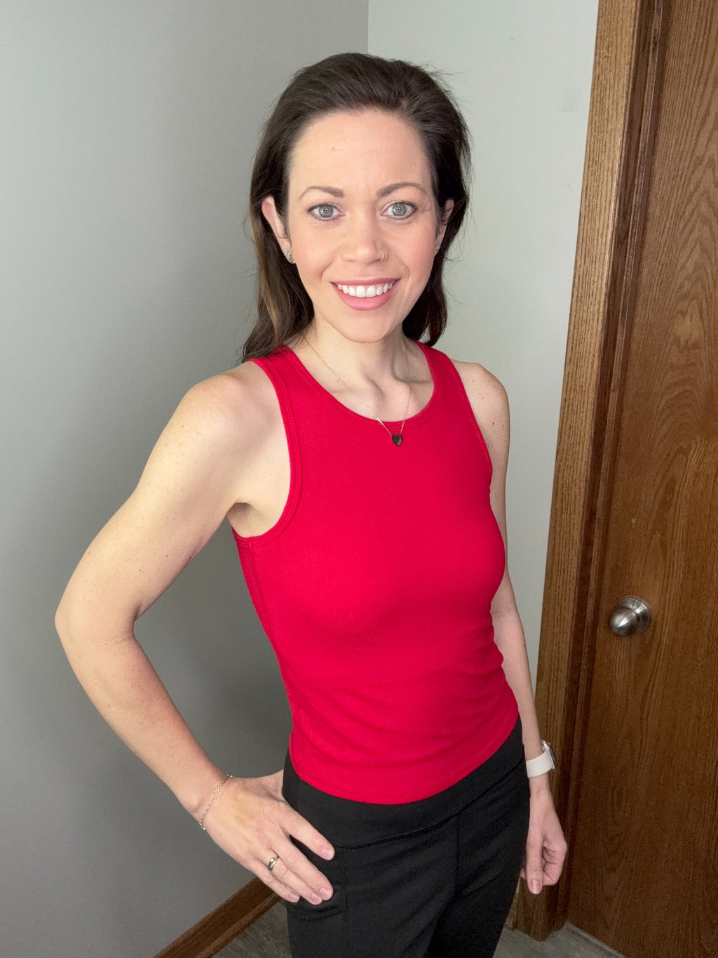 Racerback Rib Tank with Removable Pads - Red