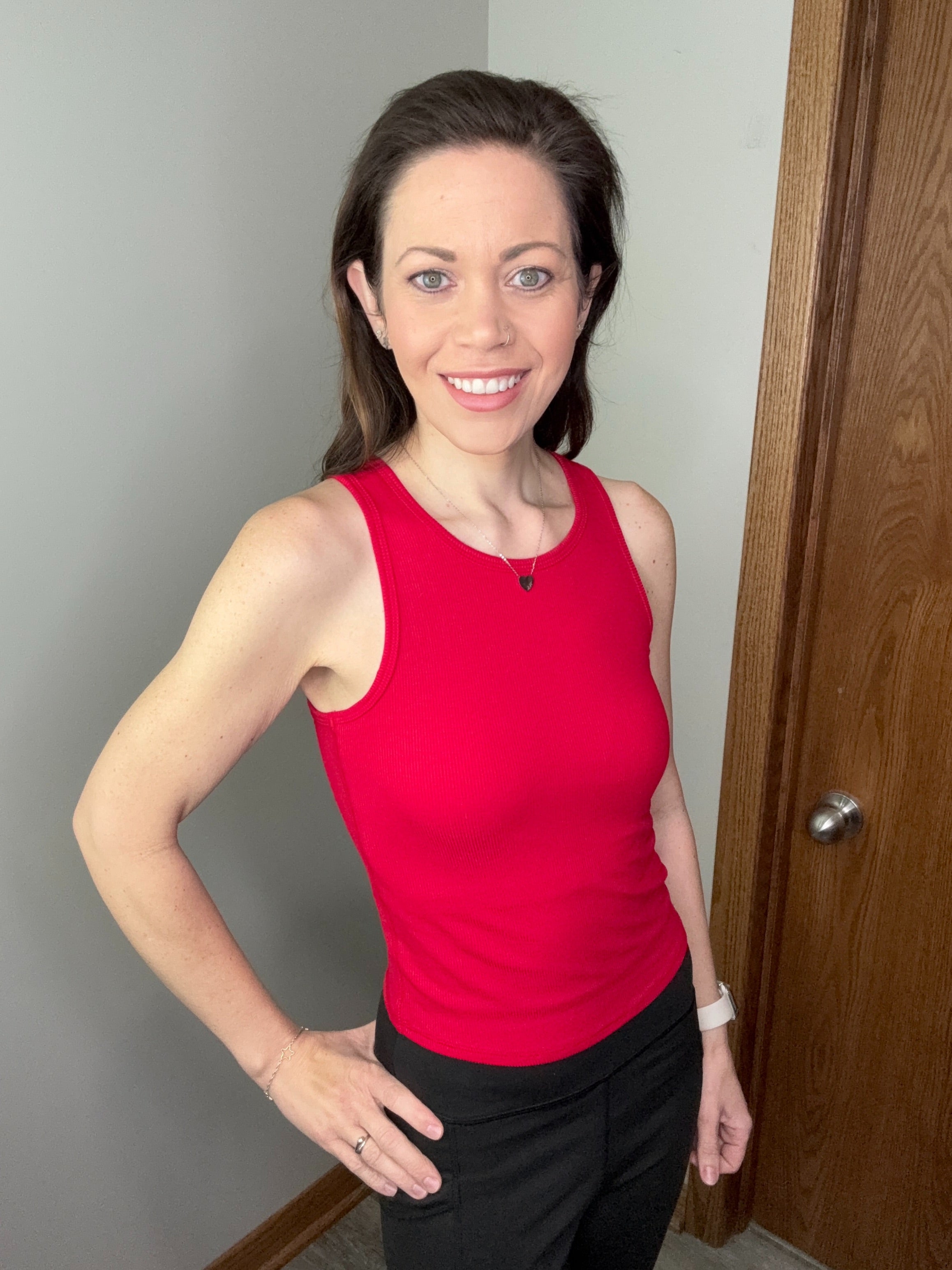 Racerback Rib Tank with Removable Pads - Red